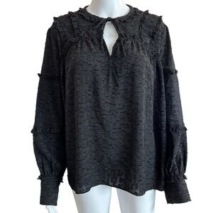IRO Blouse Women's Size 34/US 4 Black Keyhole Neckline Long Sleeves with button